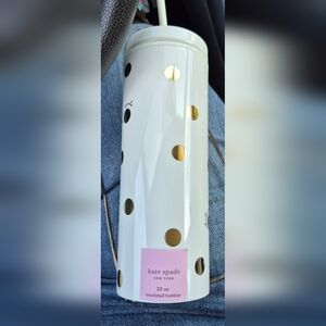 Kate Spade White Tumbler with Gold Polka Dots NEW WITH TAGS
